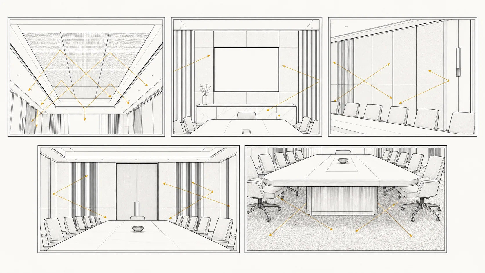 Meeting room reflection and acoustic-control zones