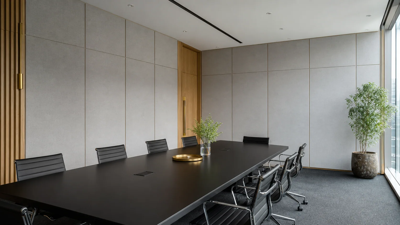 Fabric-wrapped acoustic panels for executive boardroom wall applications