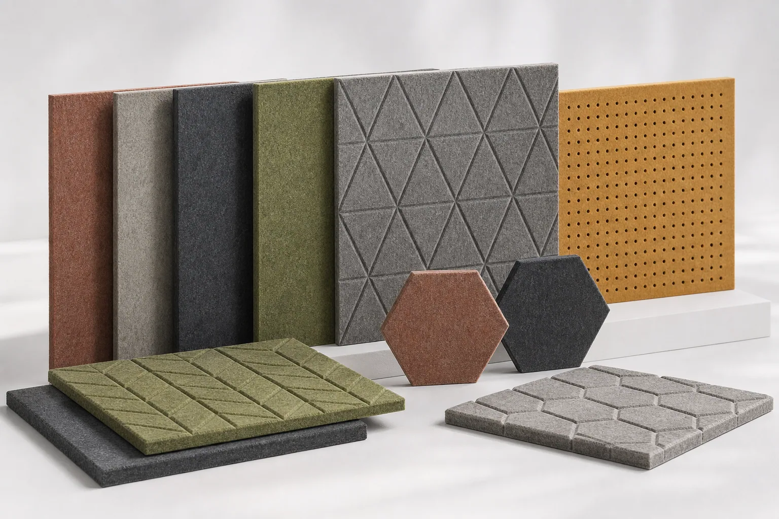 Polyester fibre acoustic sound absorption panels for commercial spaces
