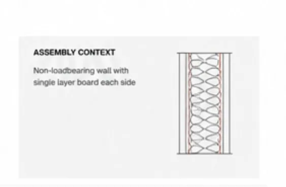 Non-loadbearing wall section with polyester fibre insulation between single-layer boards