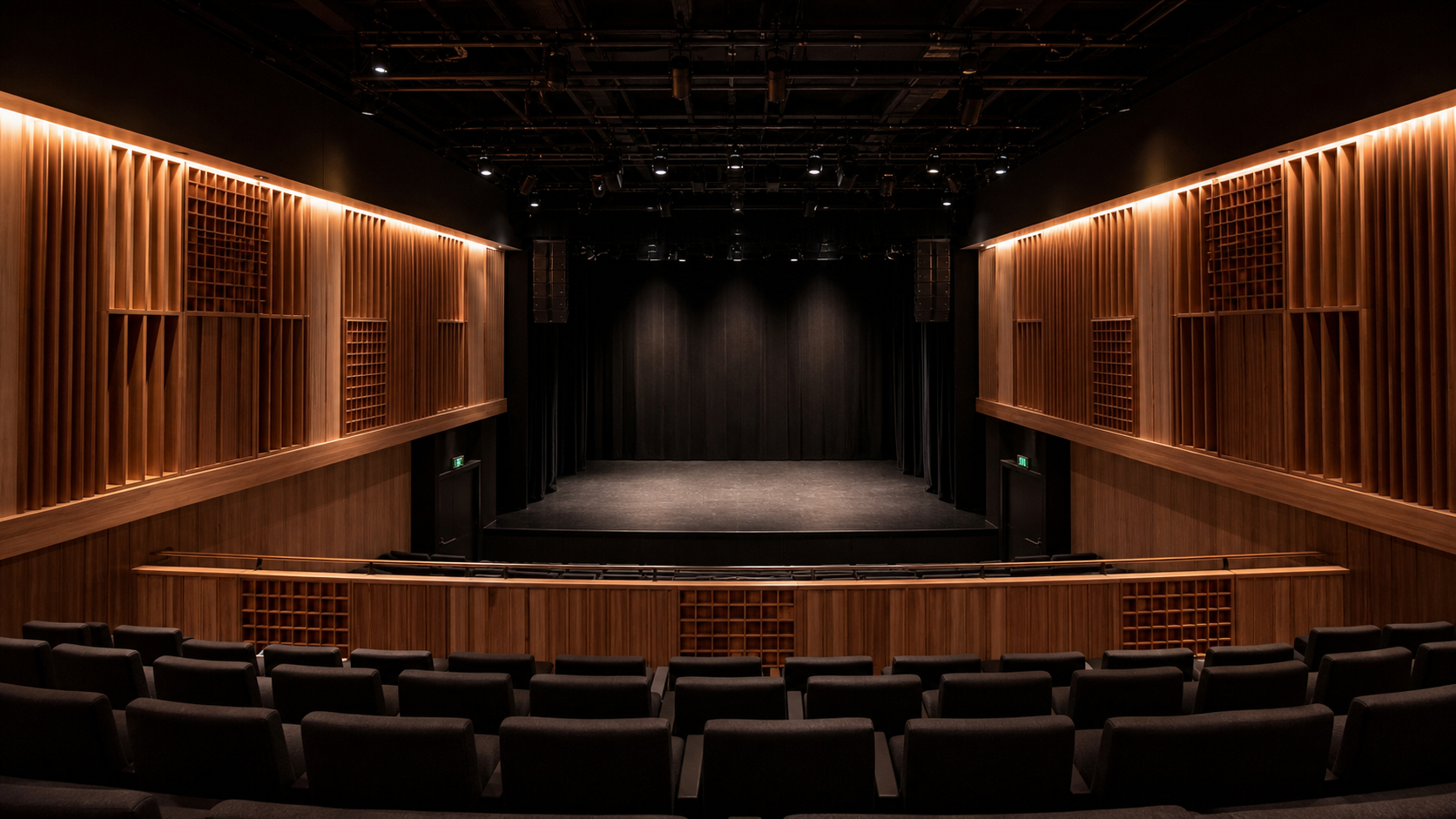 Theatre and rehearsal room with solid wood QRD acoustic diffuser panels