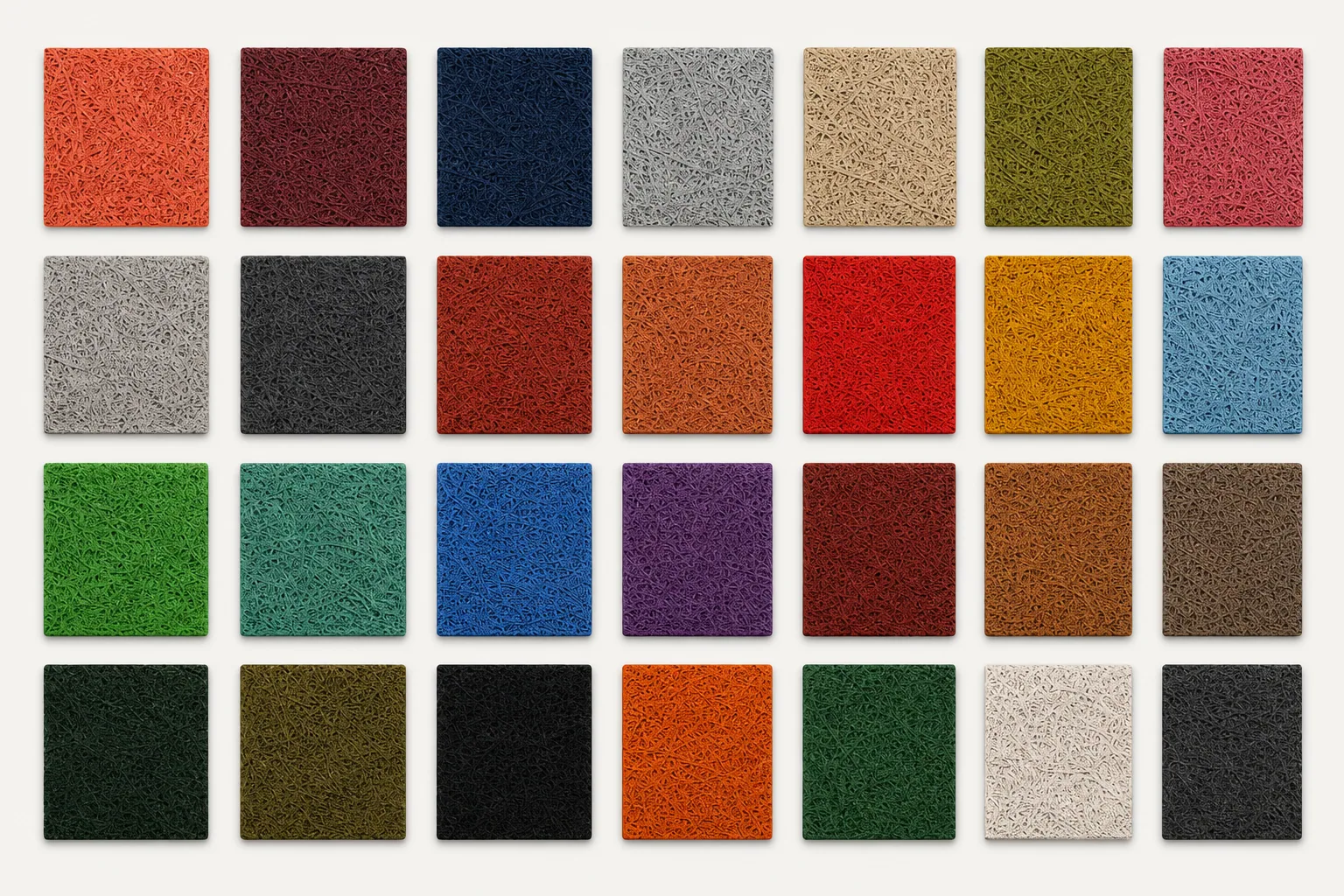 Twenty-eight wood wool acoustic panel colour samples