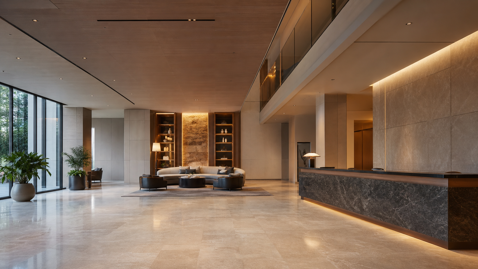 Hotel lobby and reception acoustic environment