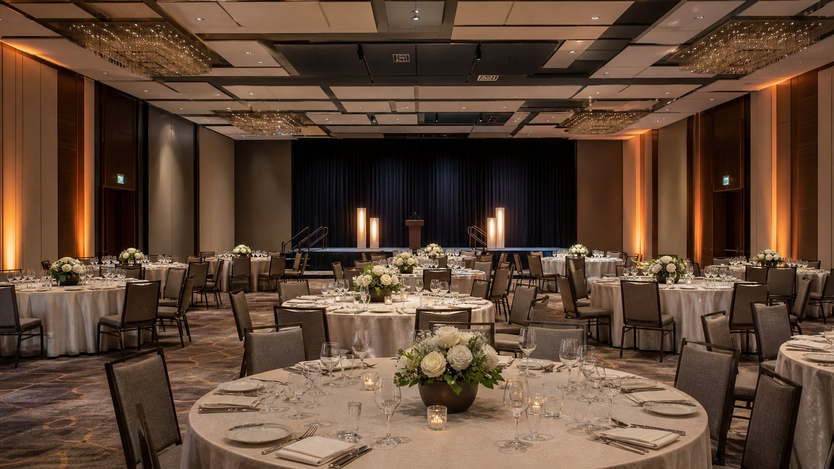 Hotel ballroom for corporate banquet events