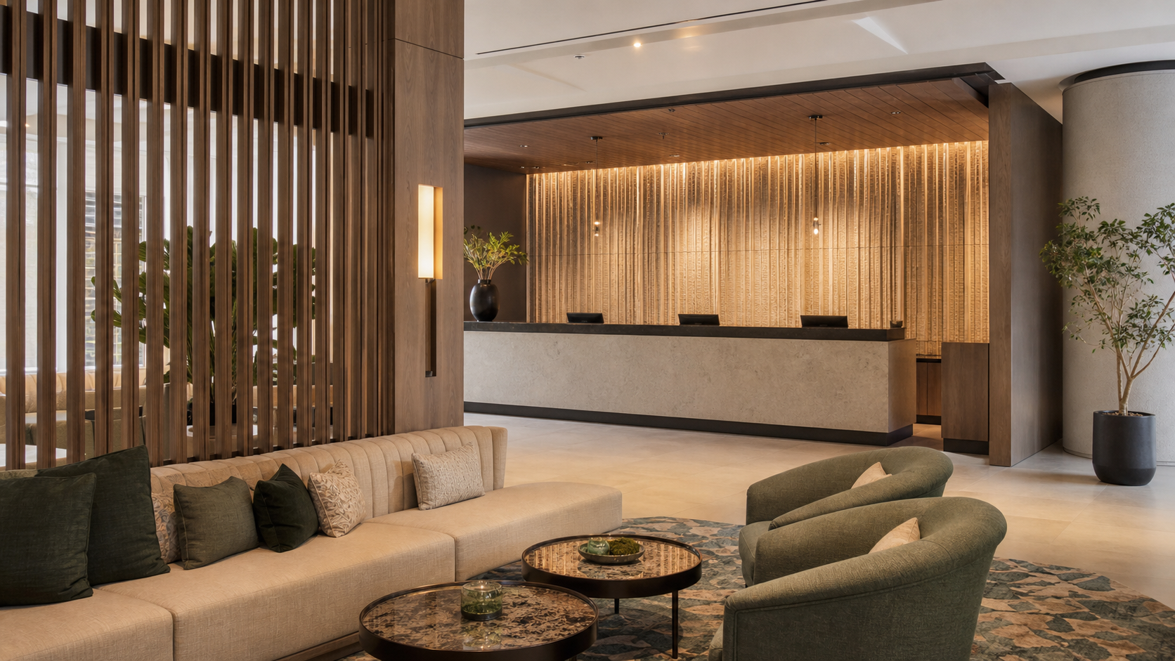 Hotel lobby reception and lounge zoning