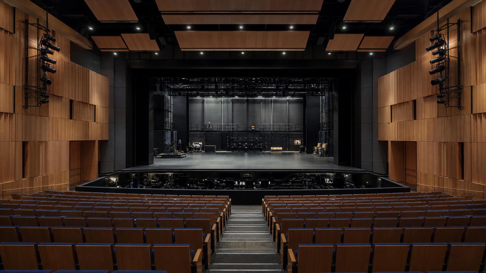 Proscenium theatre auditorium viewed from the rear