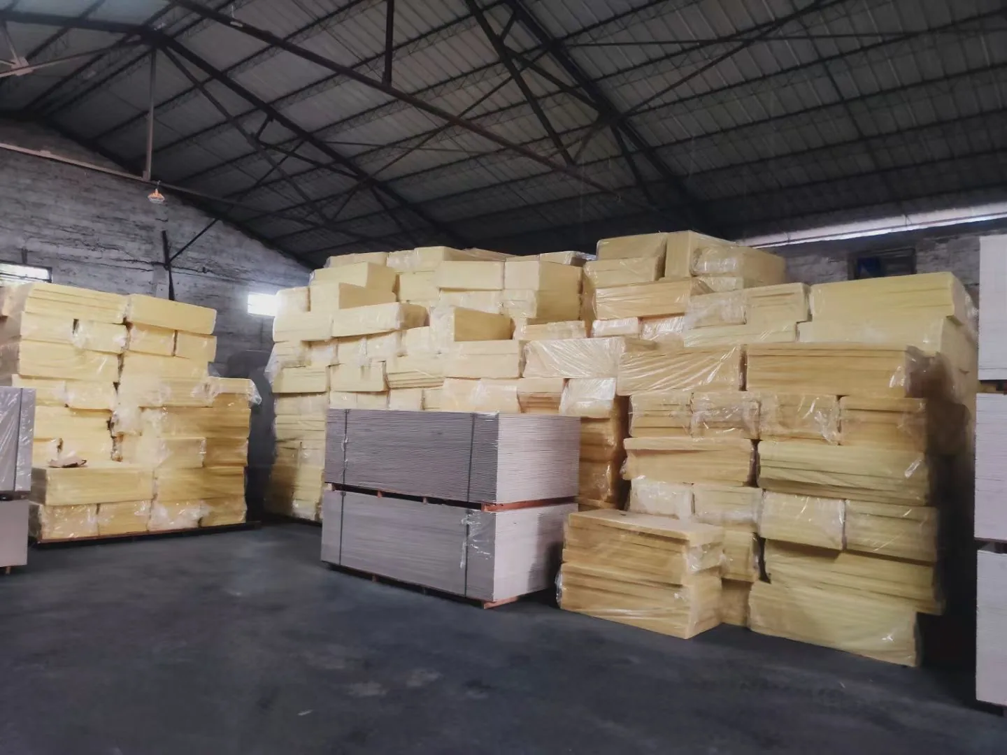 Stored factory material stock in a warehouse